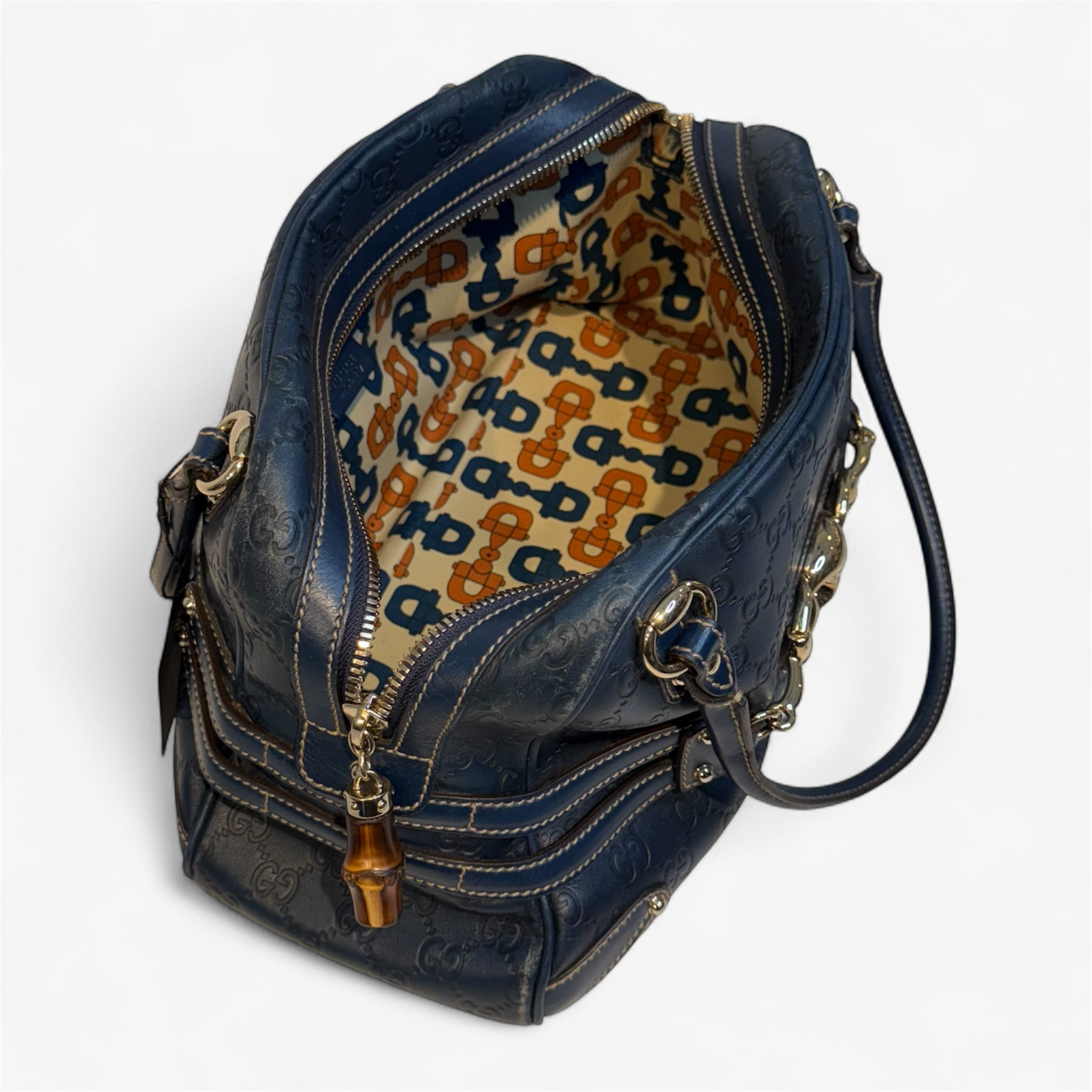 GUCCI Horsebit Blue Leather Handbag