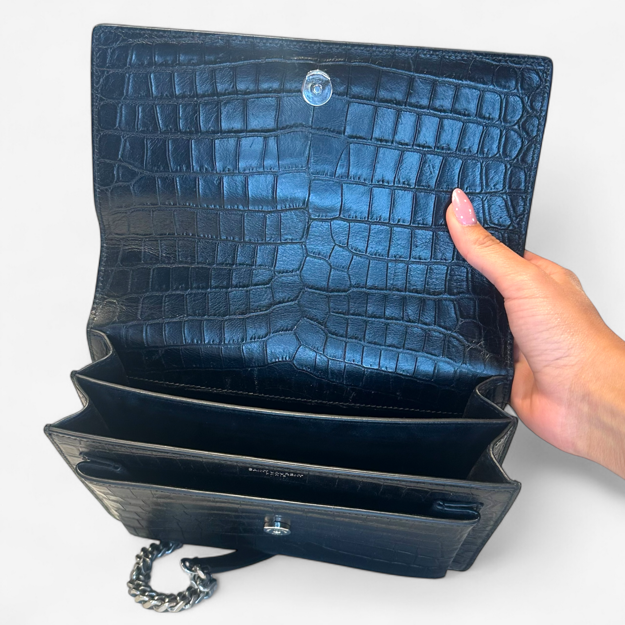 YSL Croc Embossed Sunset Bag