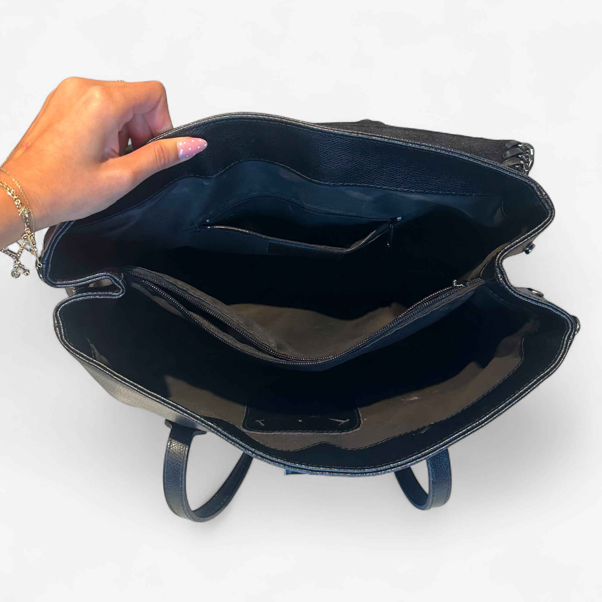 Black Leather and Red Pony Hair Bag