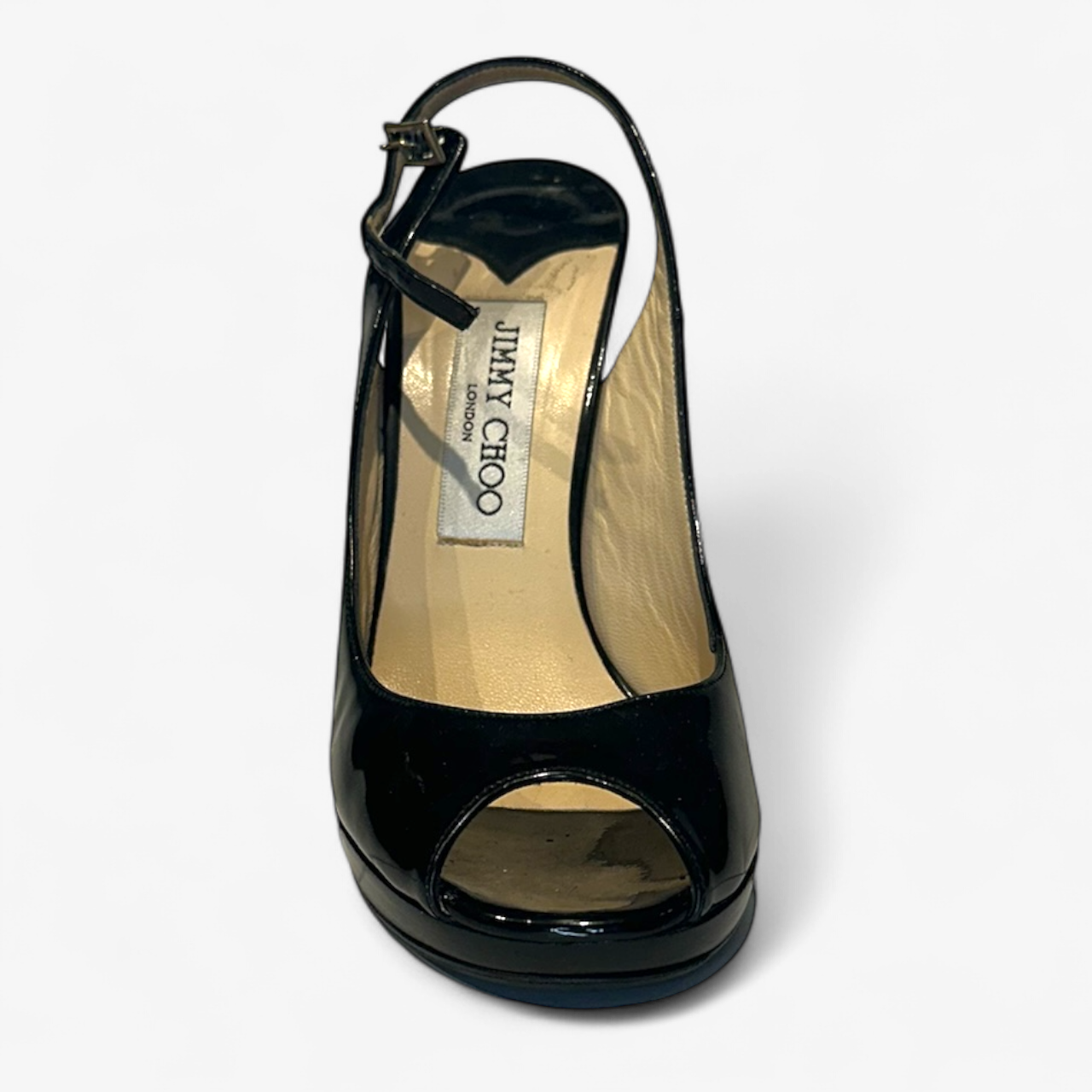 Jimmy Choo Patent Peep Toe Slingback