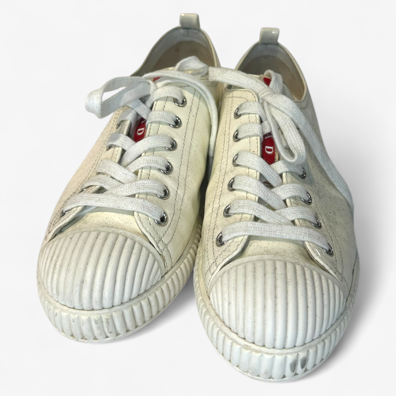 Prada White Patent Leather Sneakers