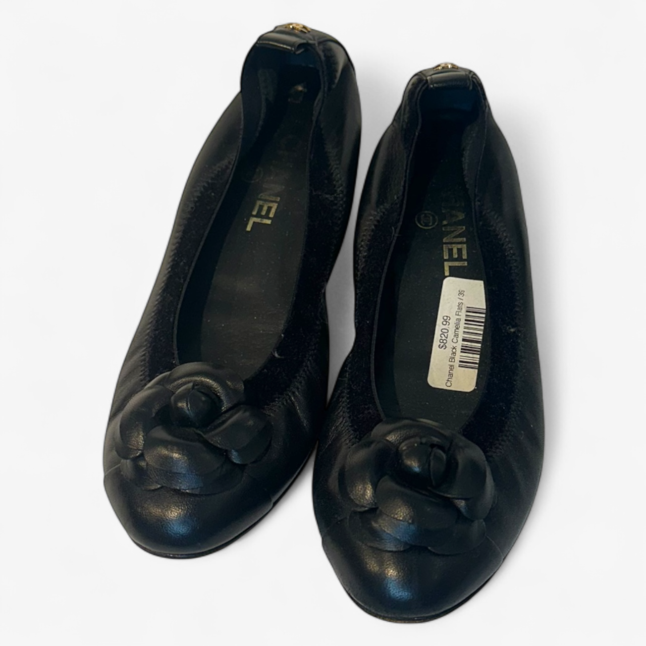 Chanel Black Camelia Flats
