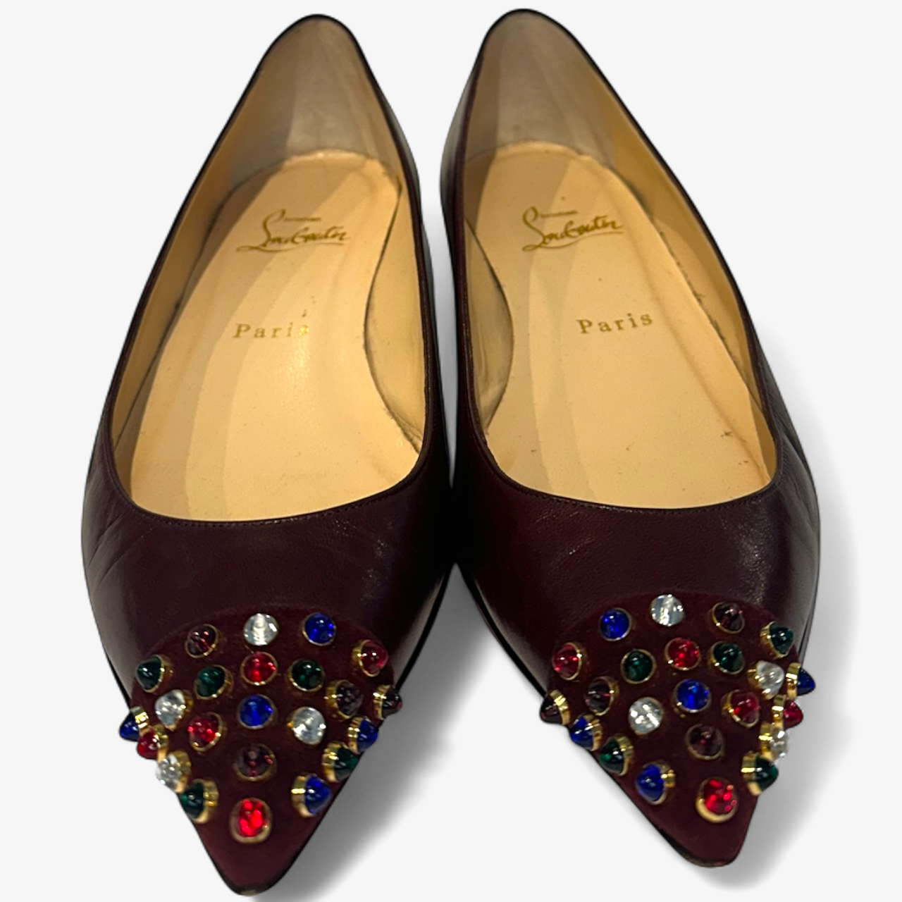 Christian Louboutin Merlot Multi Stone Studded Flats