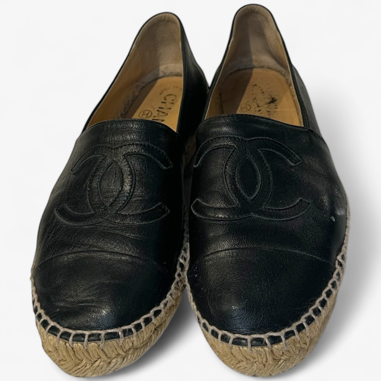 Chanel Black Leather Espadrilles