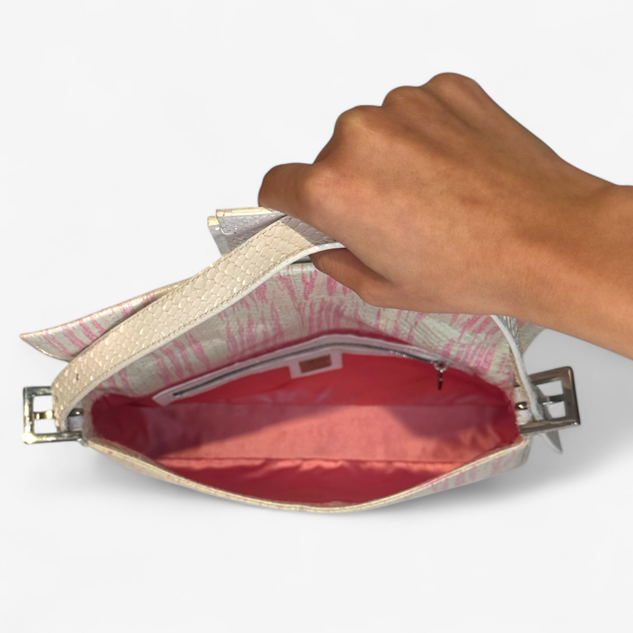 Fendi Baguette - White & Pink Python