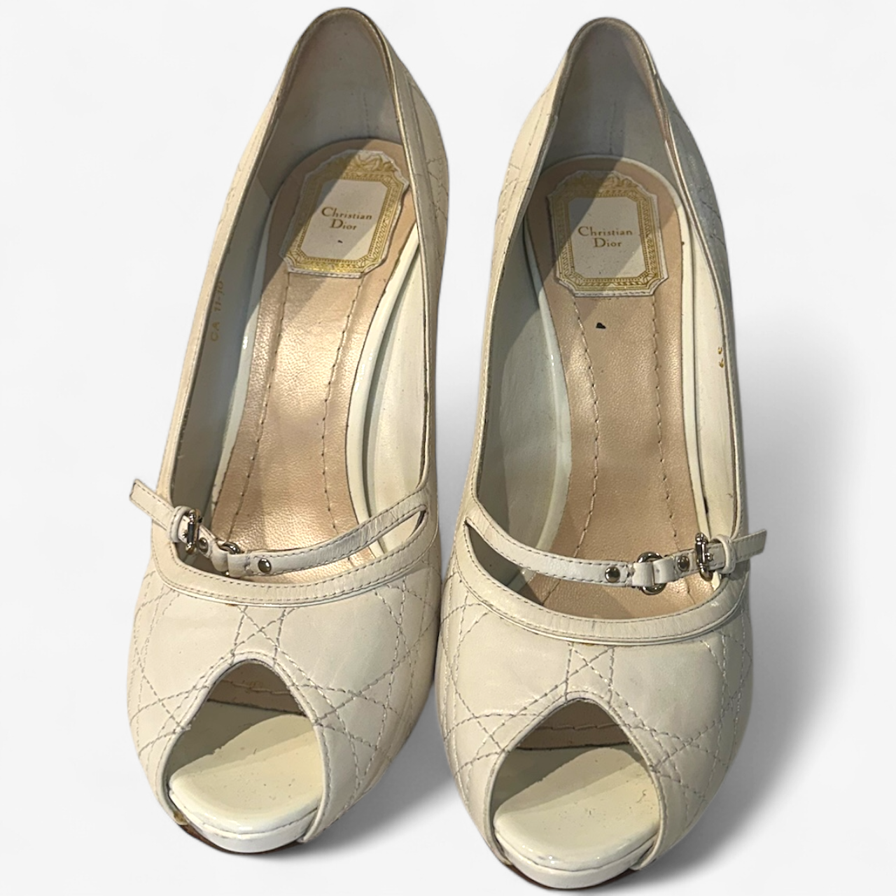 Dior White Leather Peep-Toe Heels