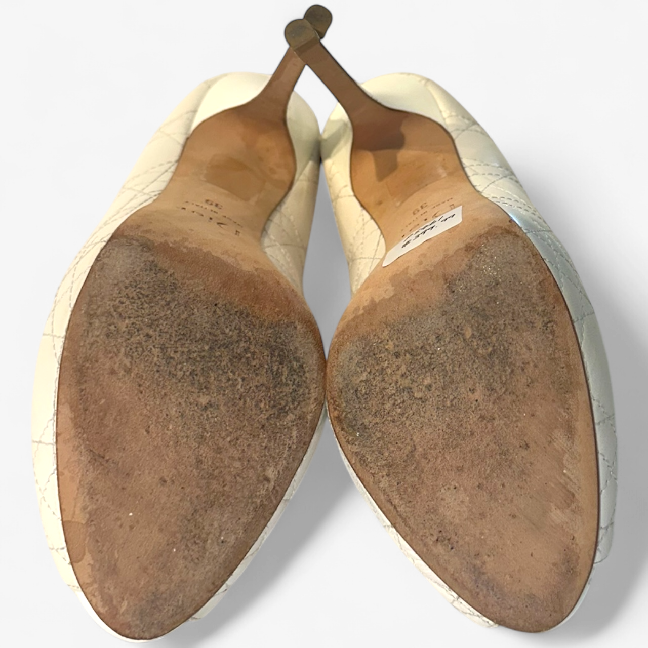 Dior White Leather Peep-Toe Heels