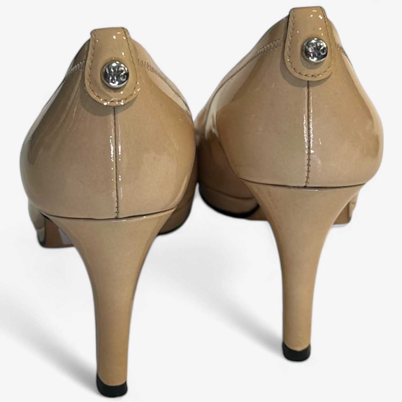 Stuart Weitzman Beige Patent Peep Toe Heels