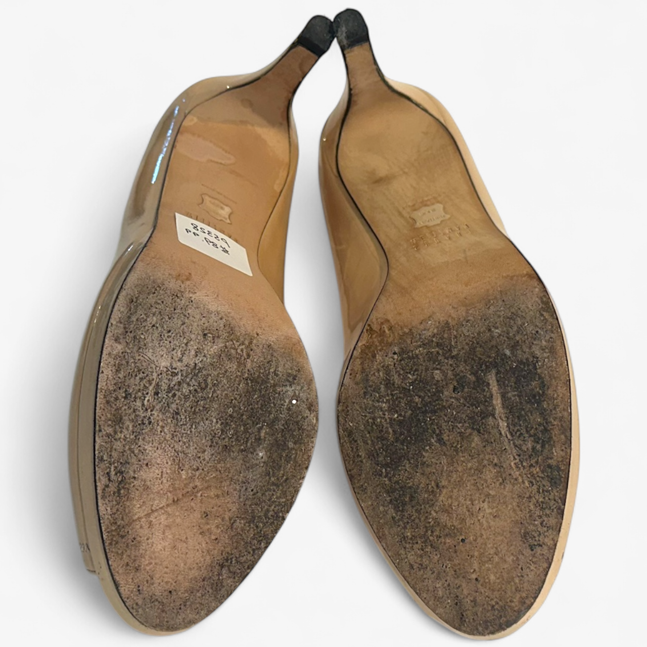 Stuart Weitzman Beige Patent Peep Toe Heels