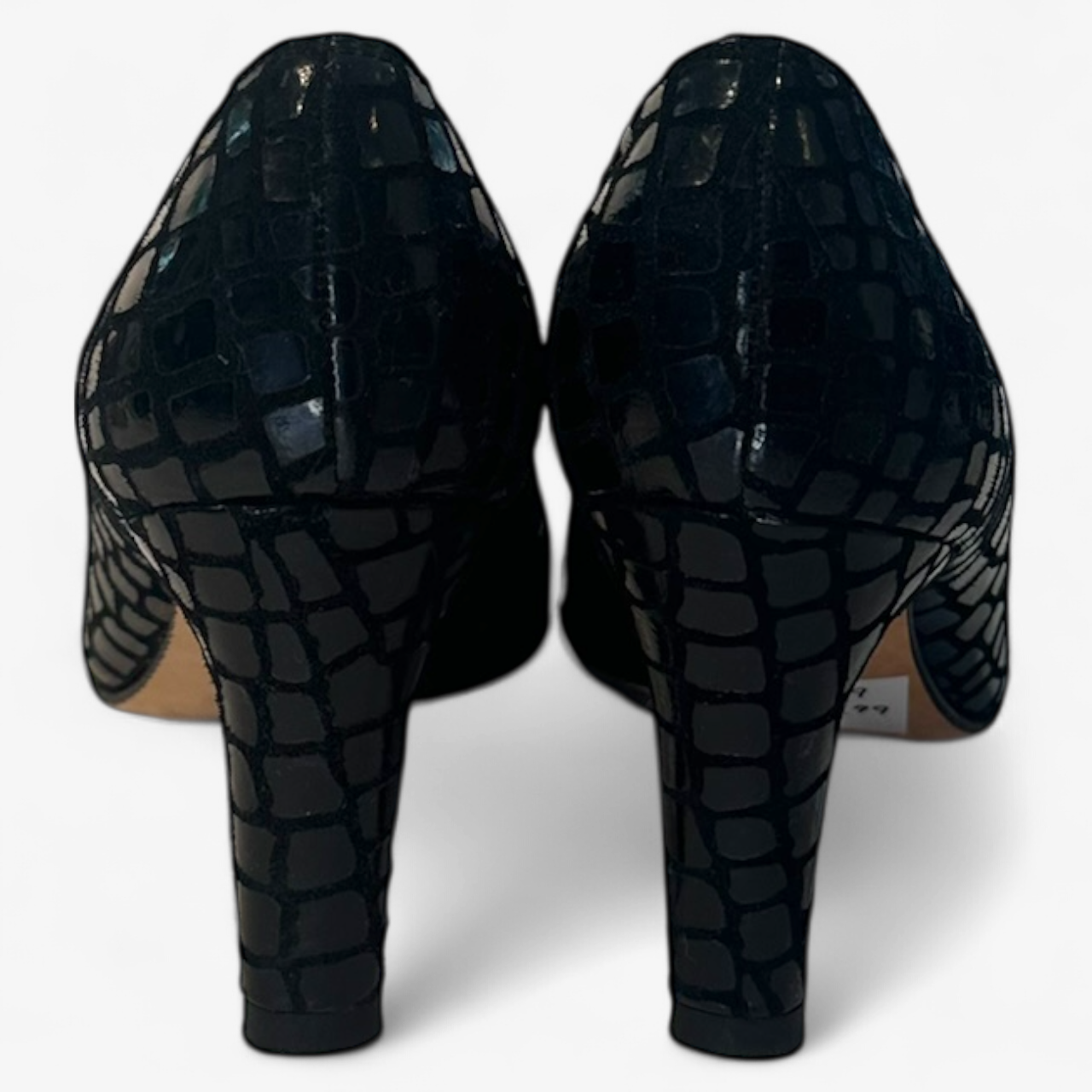 Stuart Weitzman Black Snake Skin Design Peep Toe Heels