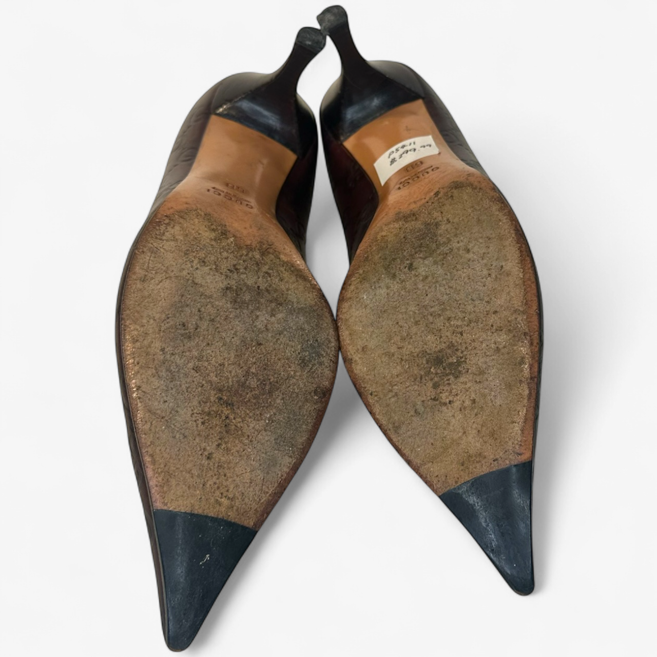 GUCCI Logo Brown Leather Heels