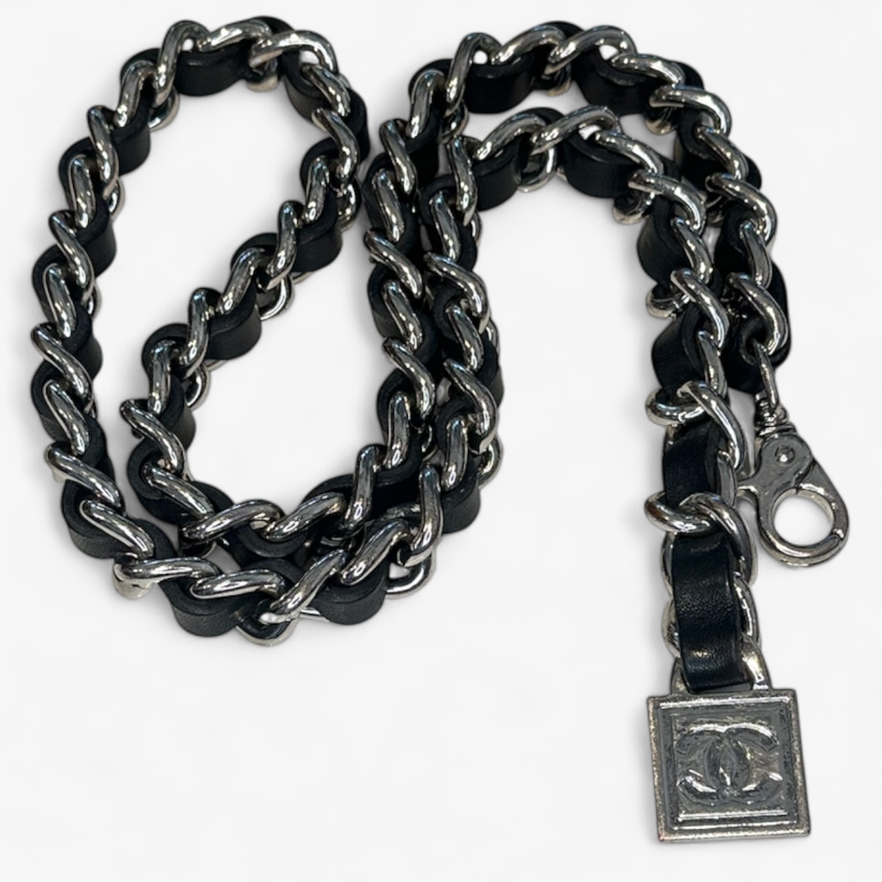 Chanel Chain Belt - Black Leather Silver Wear