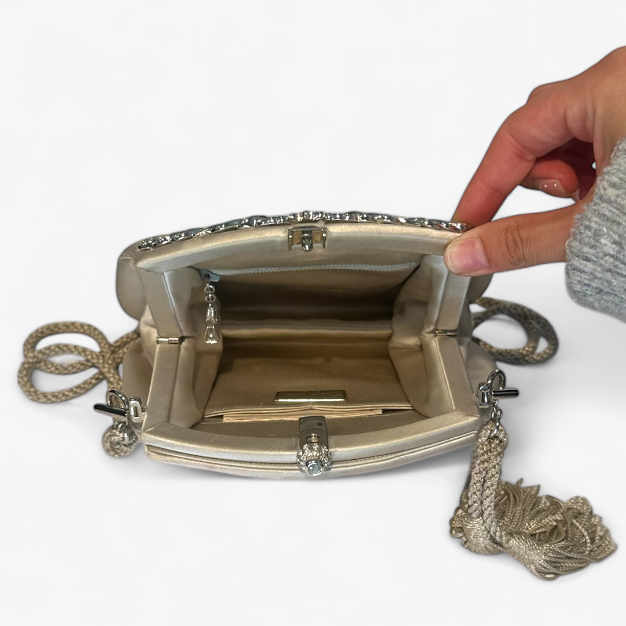 Judith Leiber Beige Satin Evening Bag