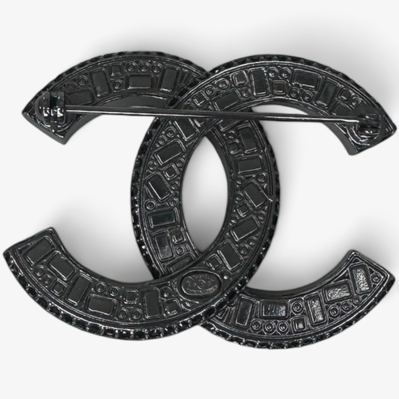 Chanel Black and White CC Brooch