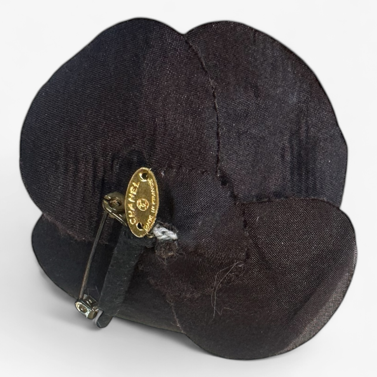 Chanel Brown Tweed Camellia Brooch