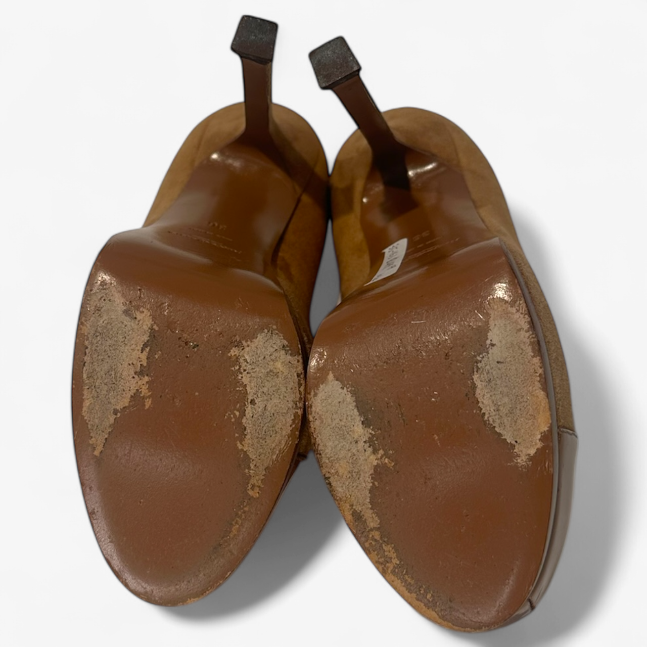 YSL Tan Suede Patent Pumps