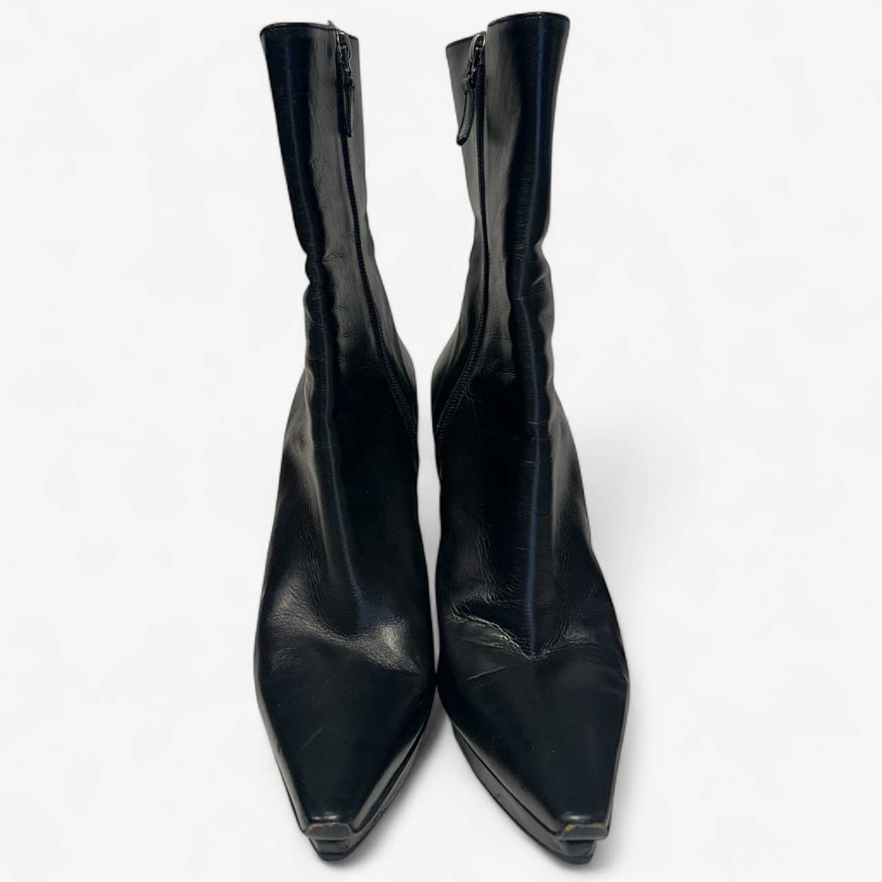 Nando Muzi Black Leather Ankle Boots -Wedge