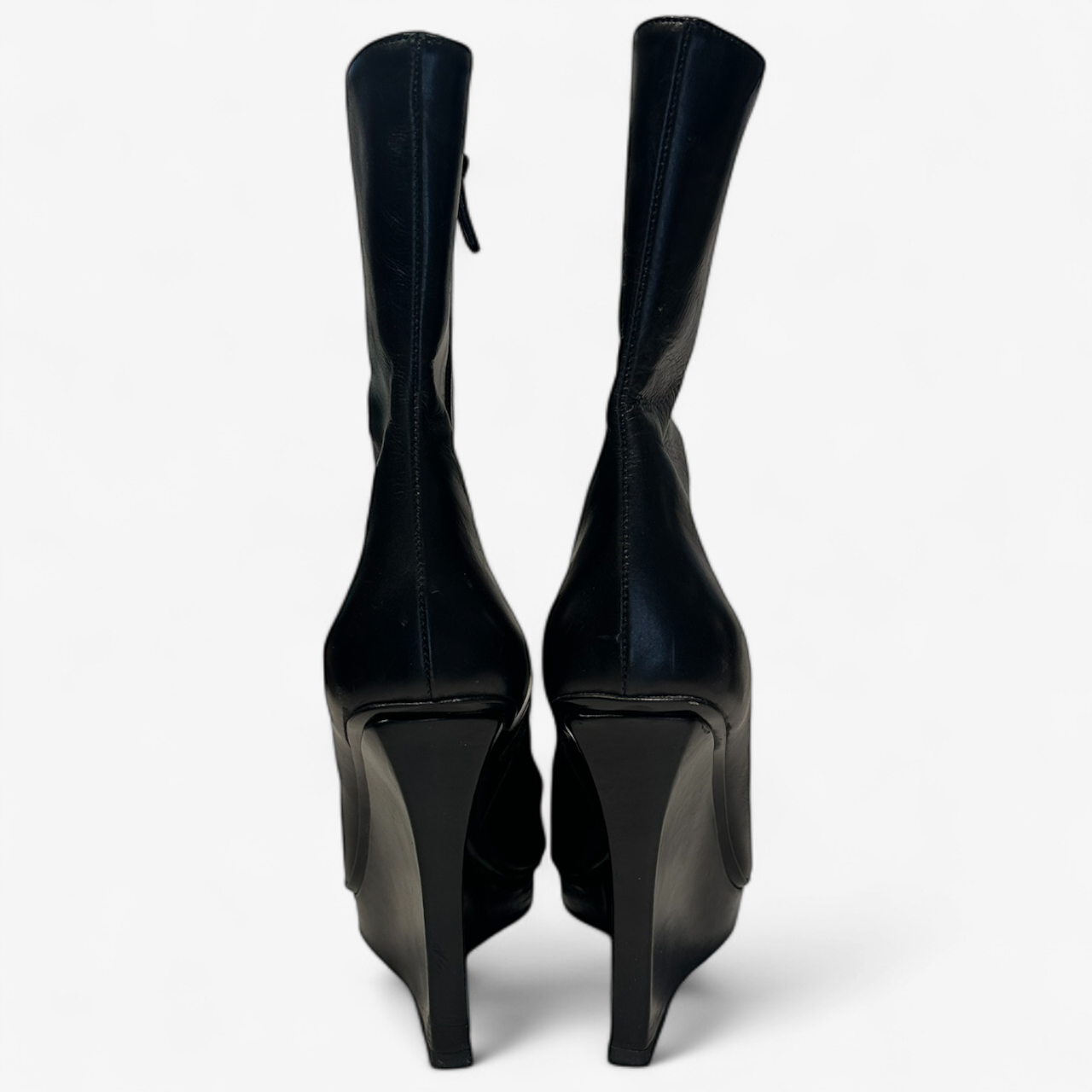 Nando Muzi Black Leather Ankle Boots -Wedge