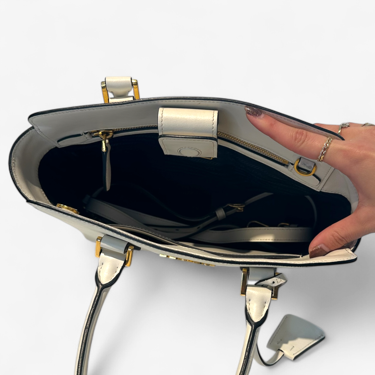 Prada White Saffiano Handbag with Strap