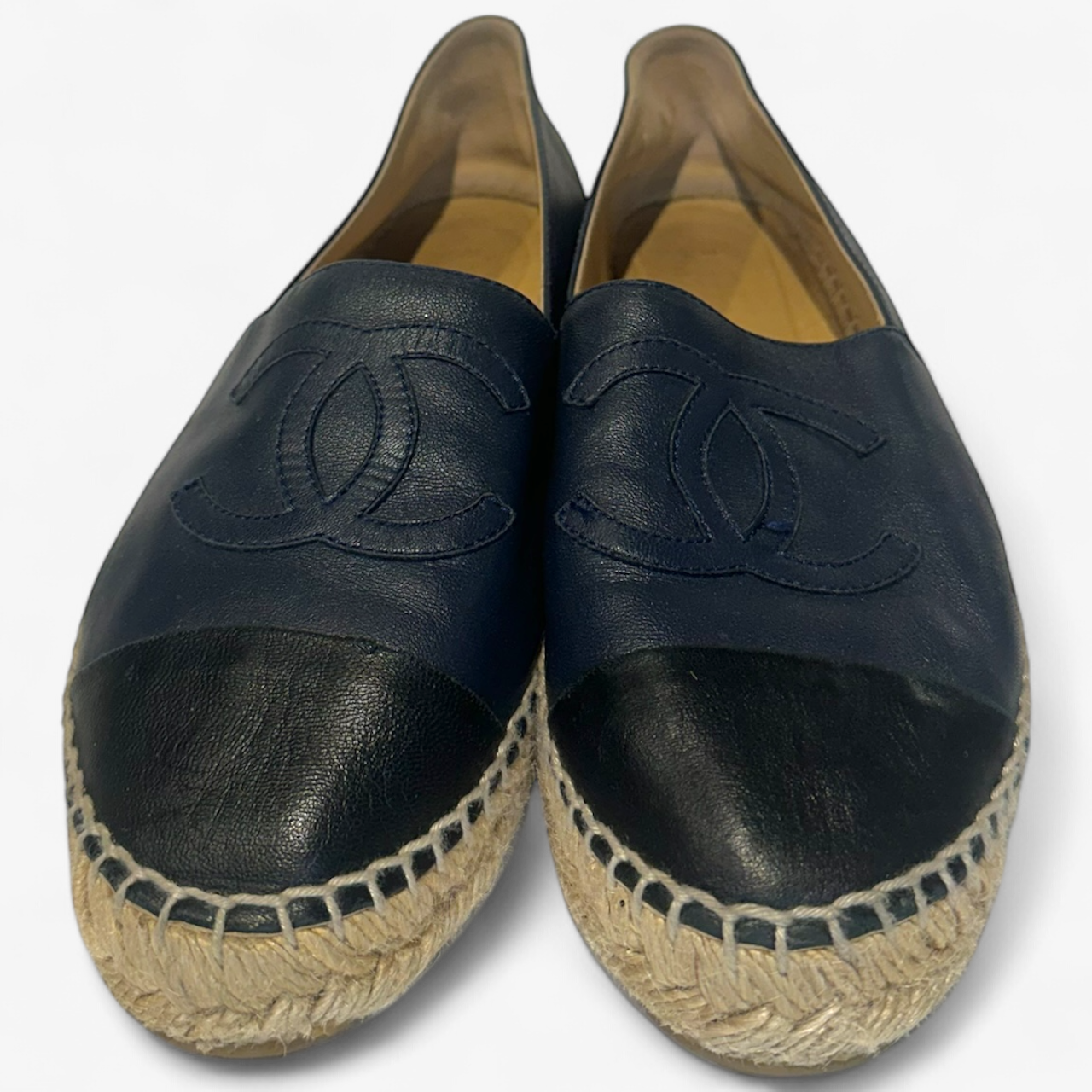 Chanel Dark Navy Black Toe Cap Espadrilles