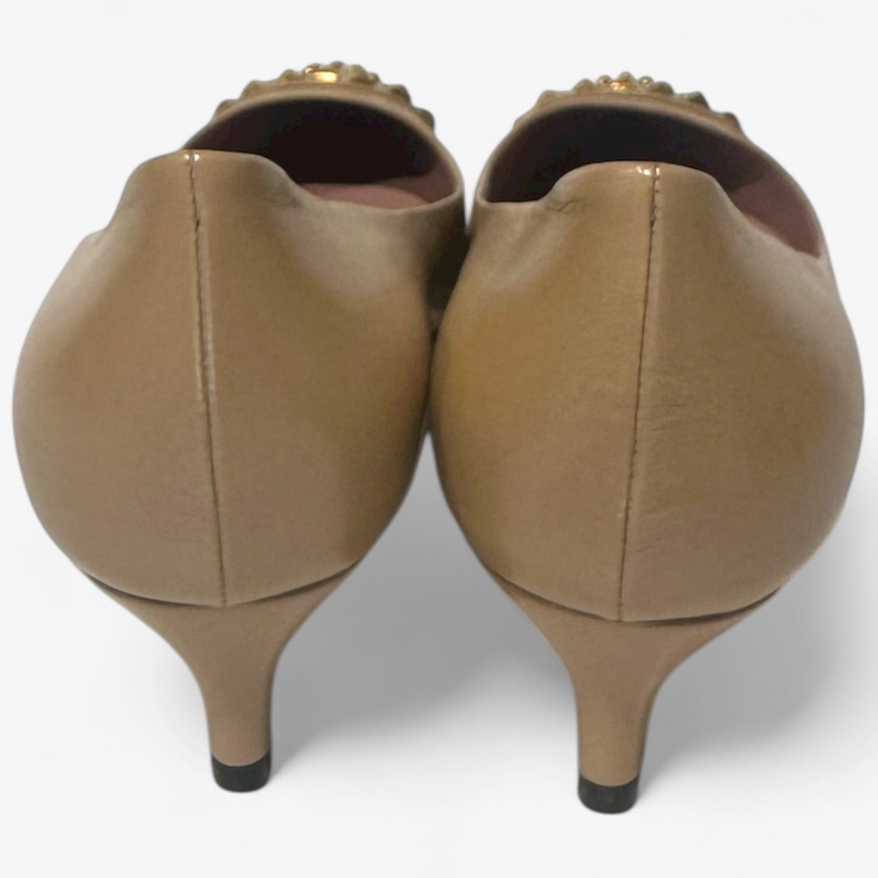 Gucci Beige Pumps with Gold Studs