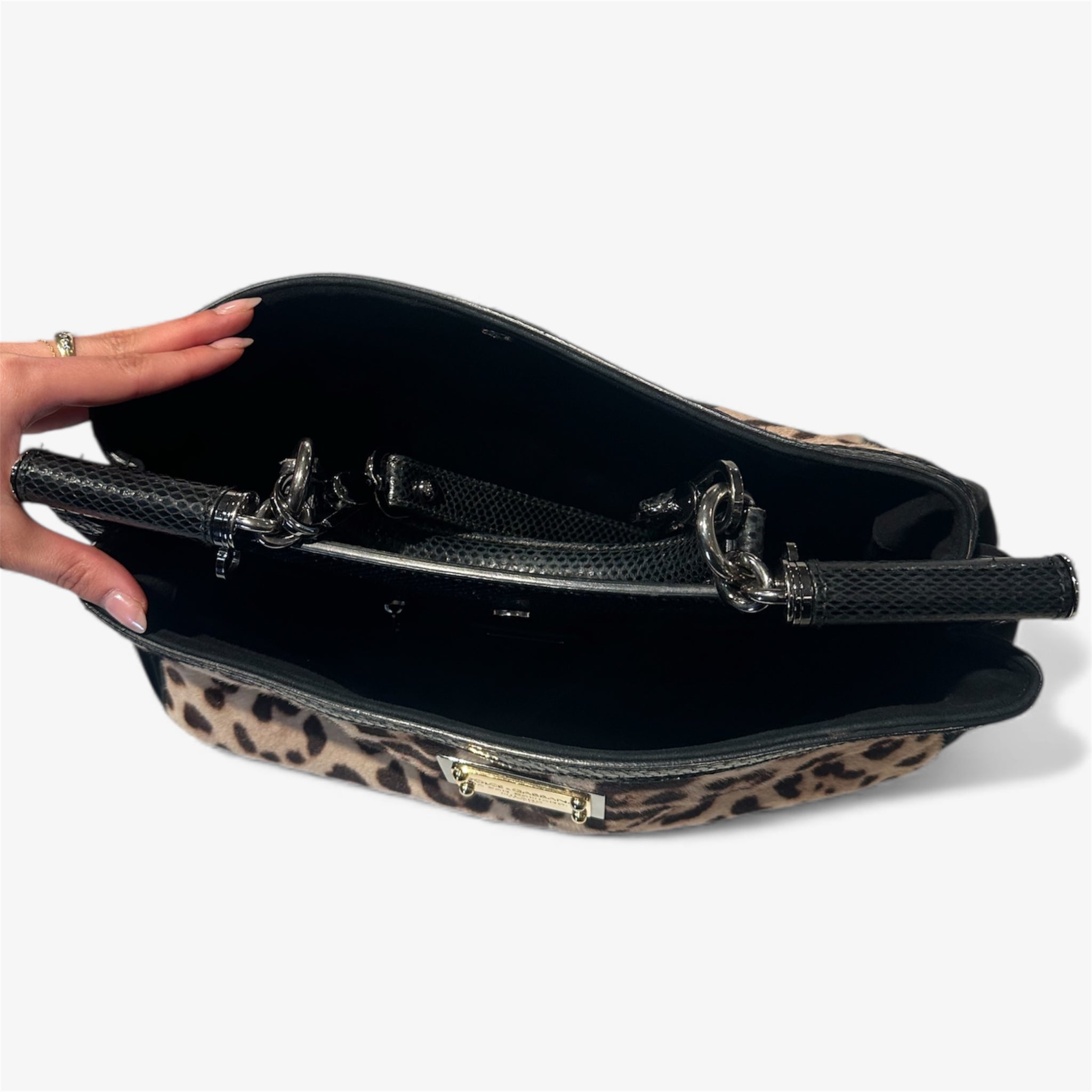 Dolce & Gabbana Leopard Print and Suede Shoulder Bag