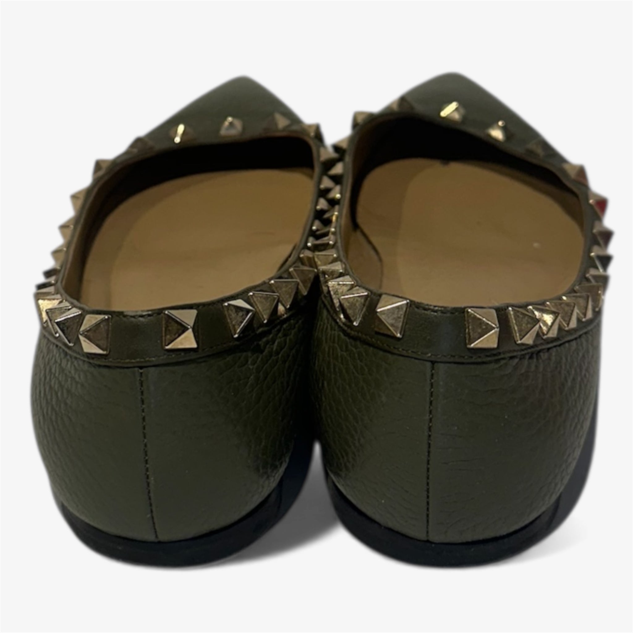 Valentino Olive Leather Rockstud Flats