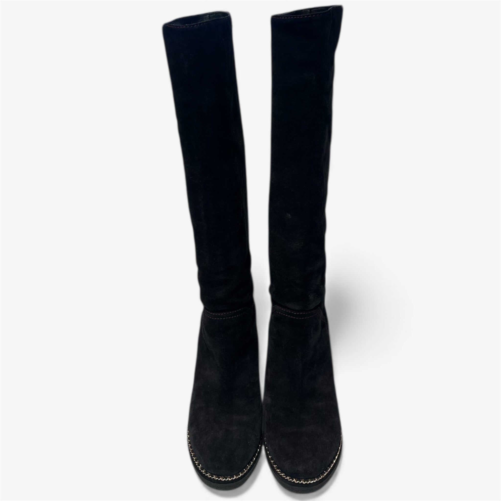 Chanel Black Suede Knee-High Boots