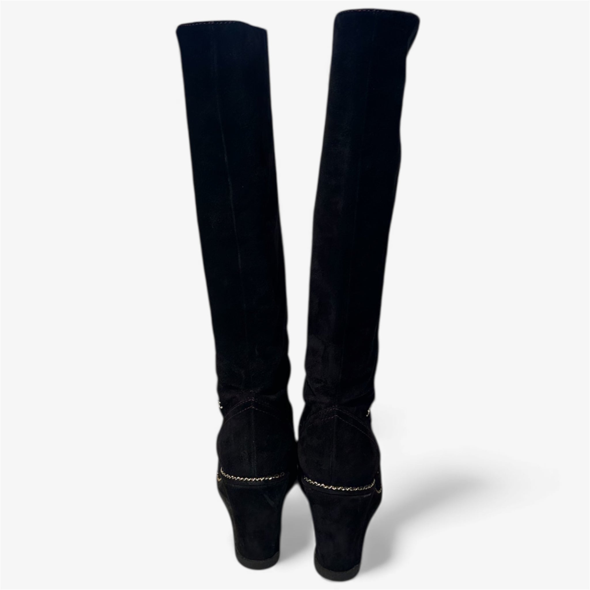 Chanel Black Suede Knee-High Boots