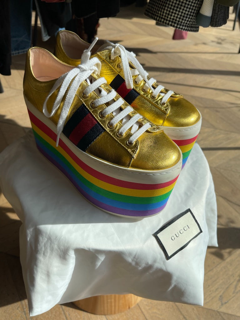 Gucci Gold Rainbow Platform Sneaker – Wanted Resale